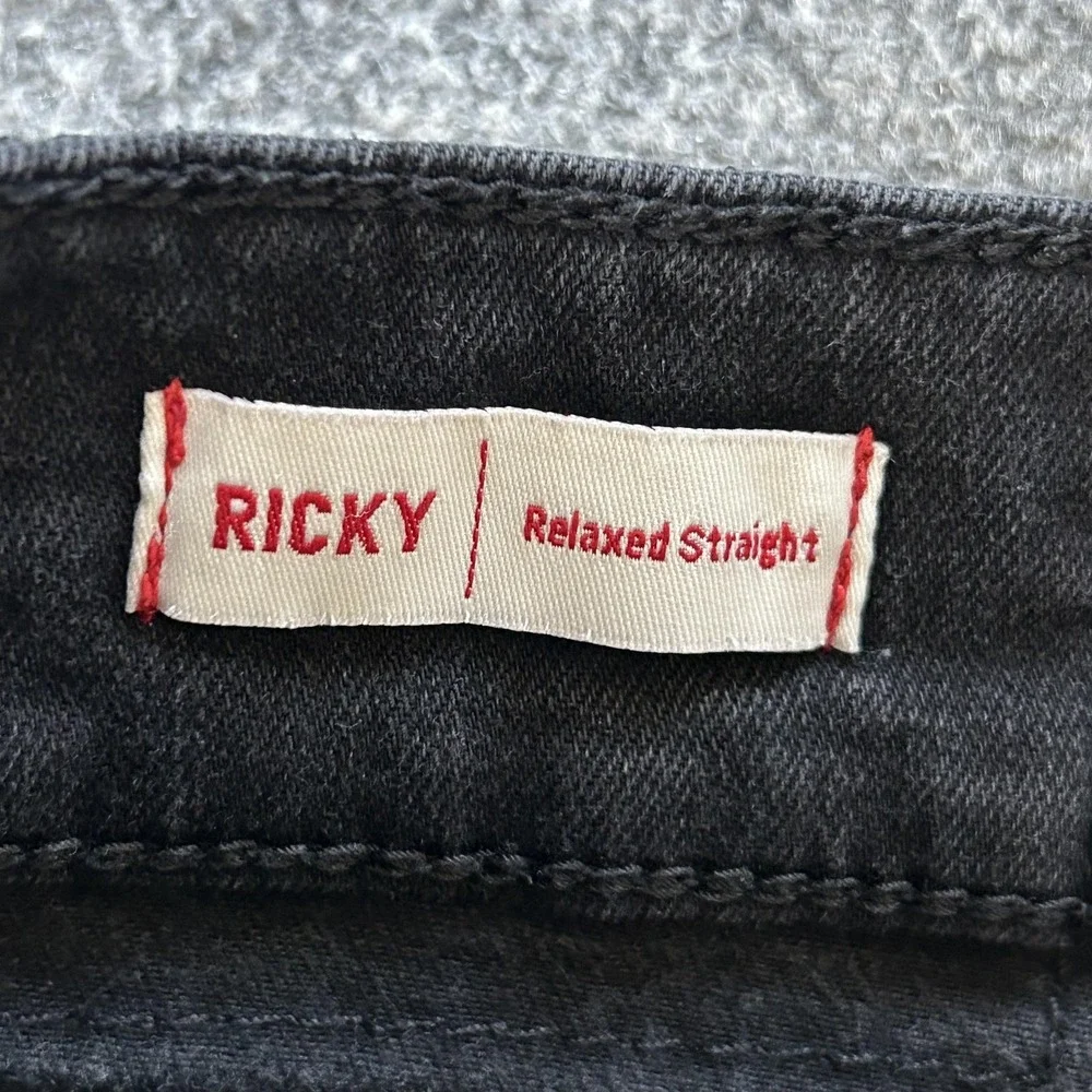 True Religion Ricky Relaxed Straight Jeans Mens‎ 36x33 Black Rinse Flap Pockets